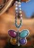 Boho Necklace, RH Crystal Butterfly Blue Natural Stone